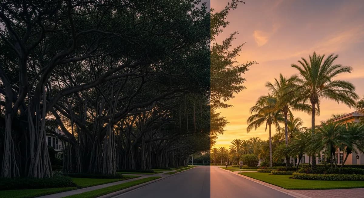 Coastal water, palms, and homes in Naples, Florida
