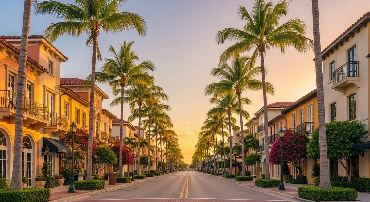 Coastal road and palm trees in Naples, Florida