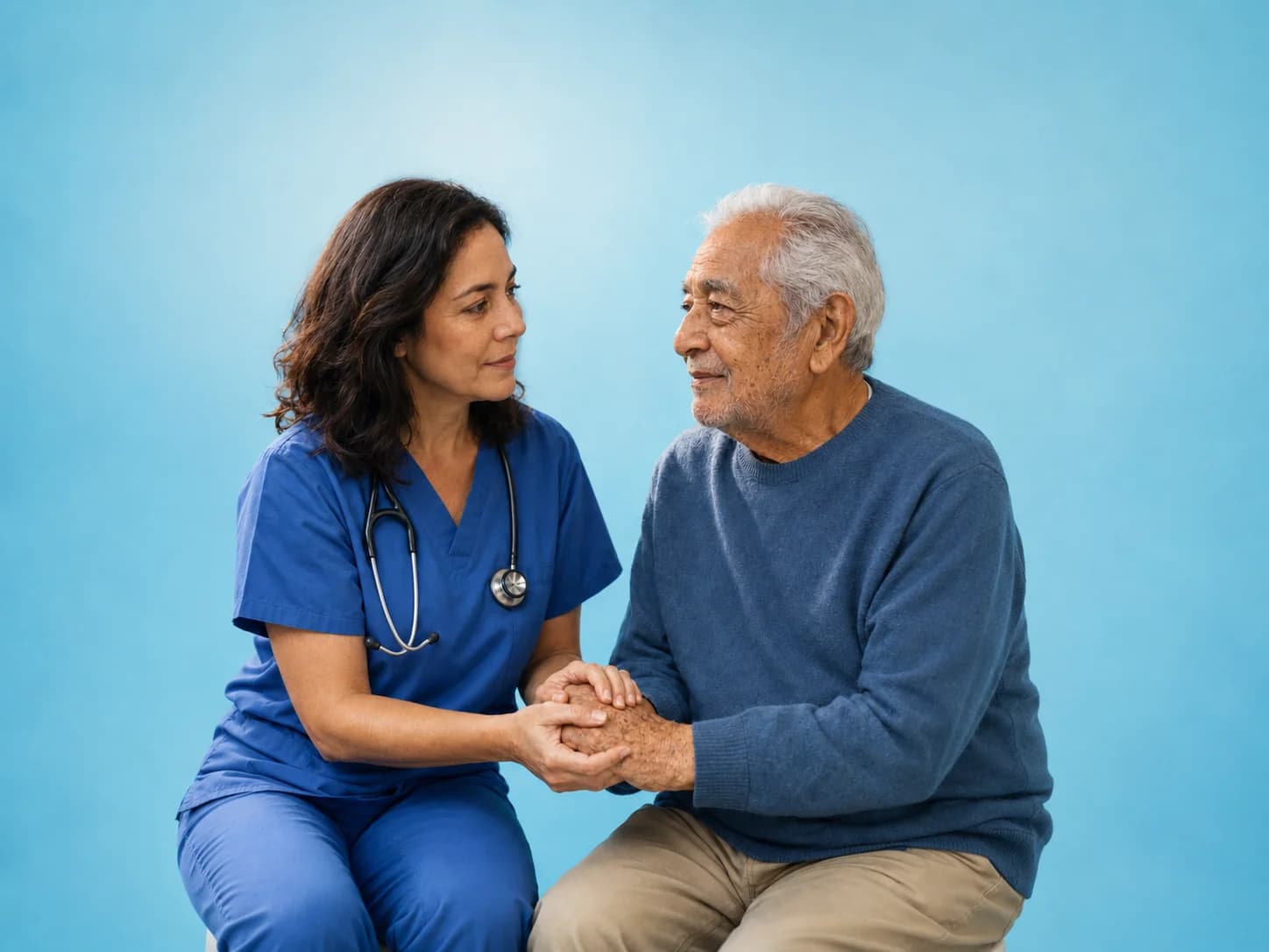 Clinician and adult patient discussing a breathing comfort and safety plan