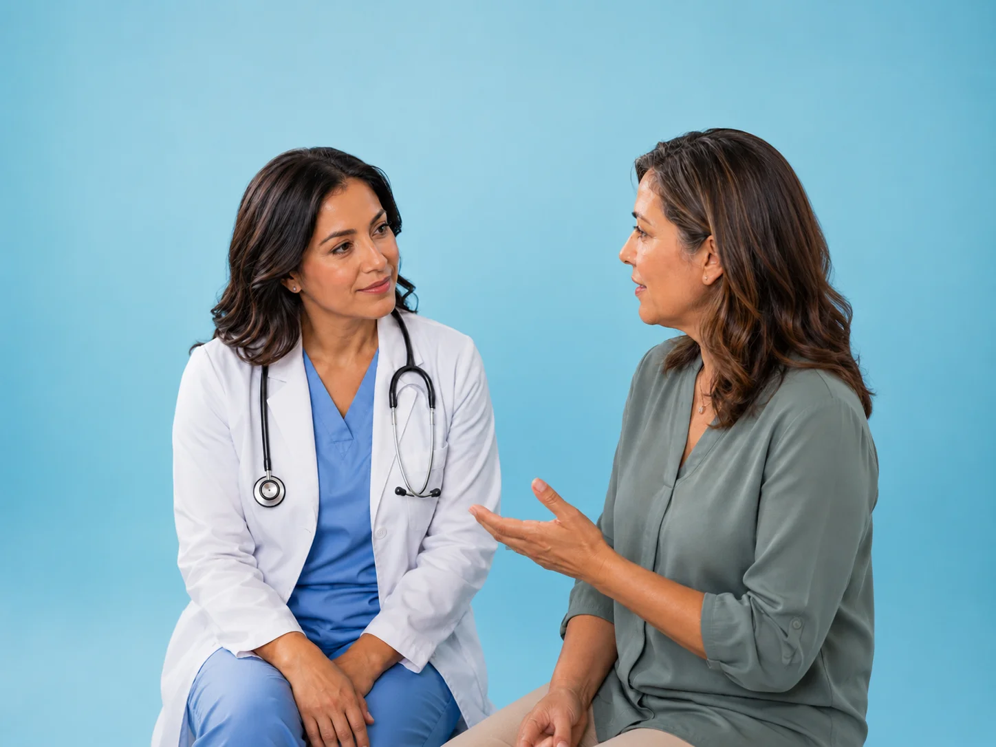 Faithful Care primary care doctor talking with an Aetna patient in a Naples office